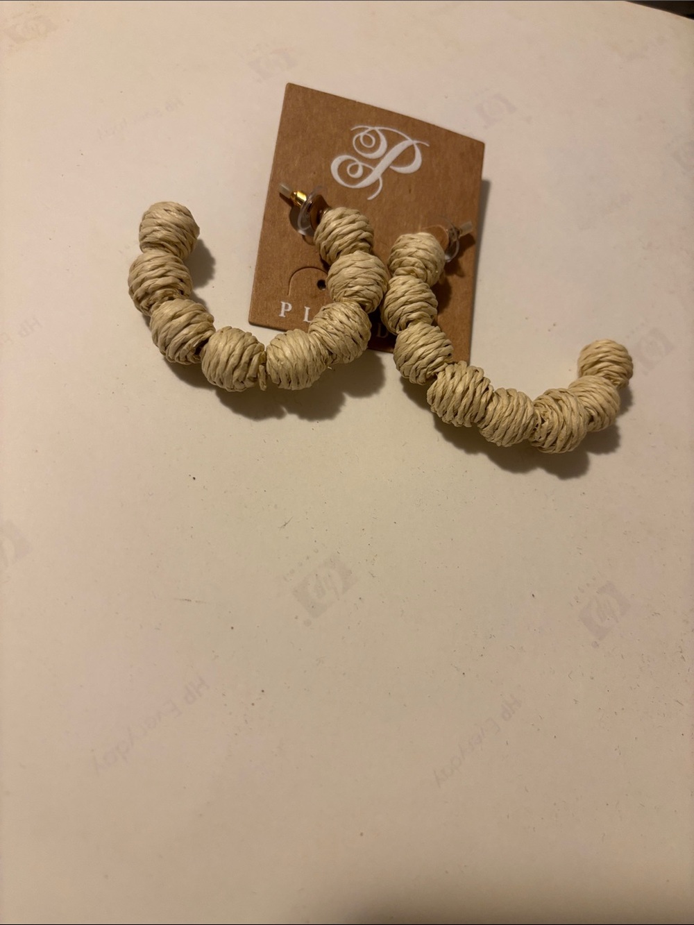 Plunder Natural Beige Woven Hoop Earrings